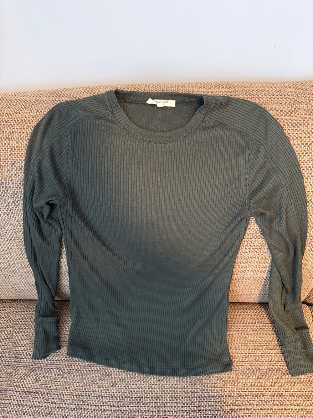 Madewell Ribbed Long Sleeve Top in Dark Green